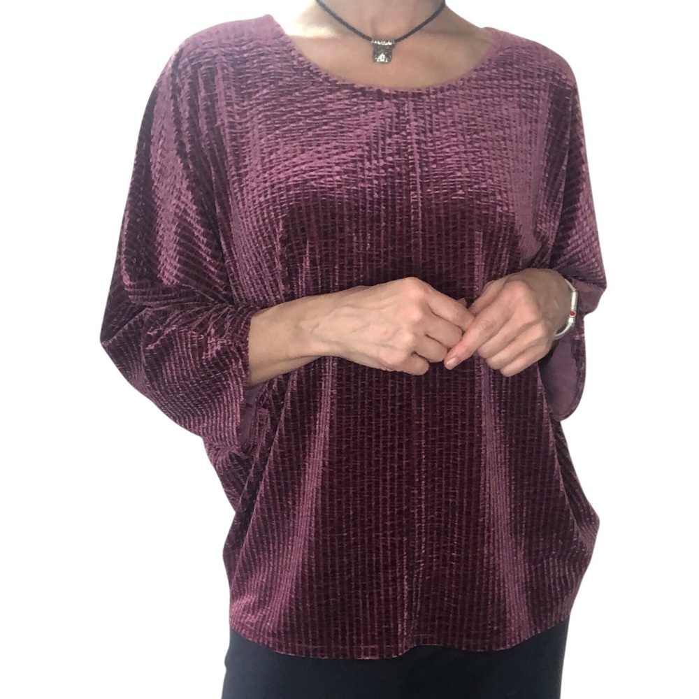 J.Jill Wearever Collection Pullover Blouse Top Velour Burgundy Contemporary